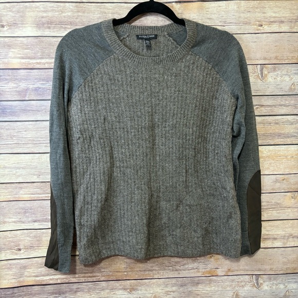 Eileen Fisher Scoop Neck Sweater With Leather Trim - Picture 4 of 8